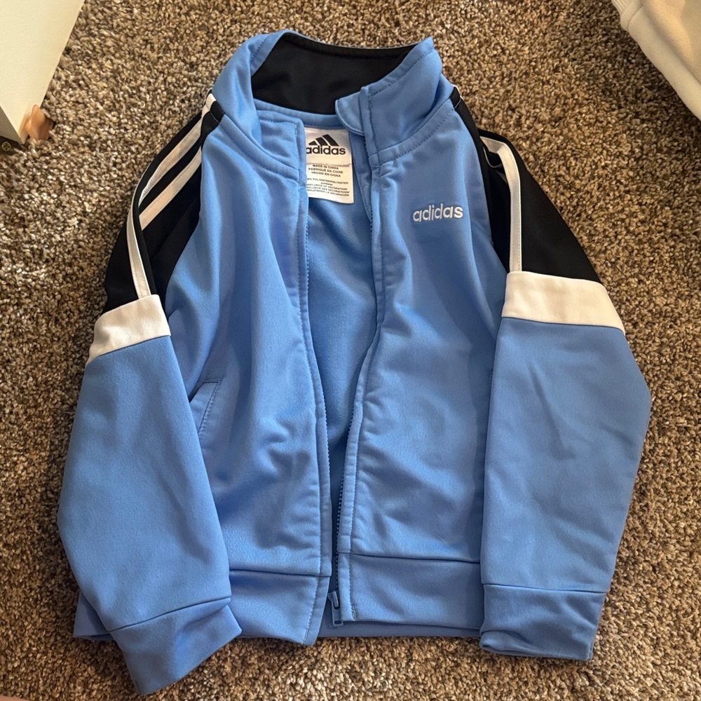 adidas Light Blue Kids Track Jacket with Black & White Accents